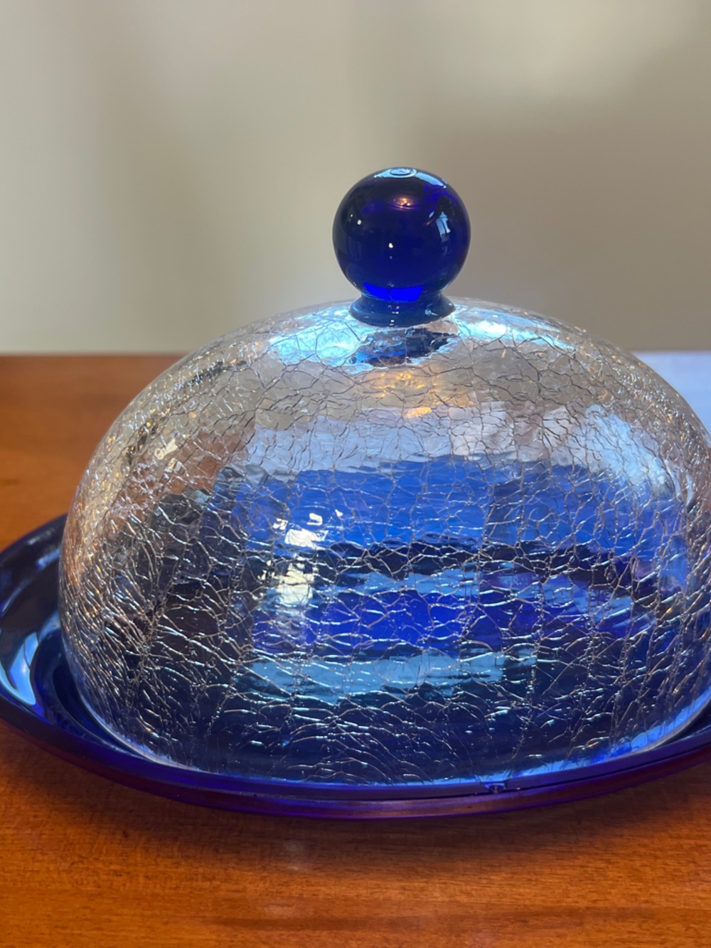 Vintage Cobalt Blue Crackle Glass Decorative Dome